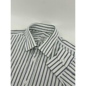 Spier & Mackay Handmade Bespoke Striped OCBD White Green Blue Cotton Medium